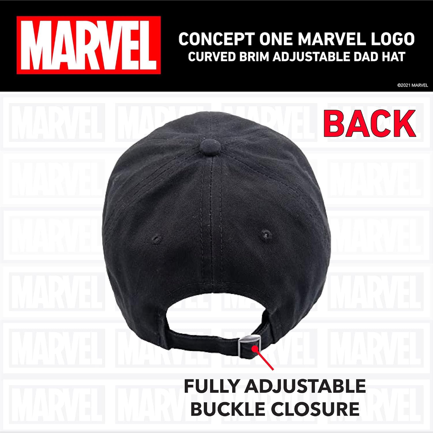 Thumbnail 2 de Marvel Logo Cotton Adjustable Dad Hat, Black (One Size)