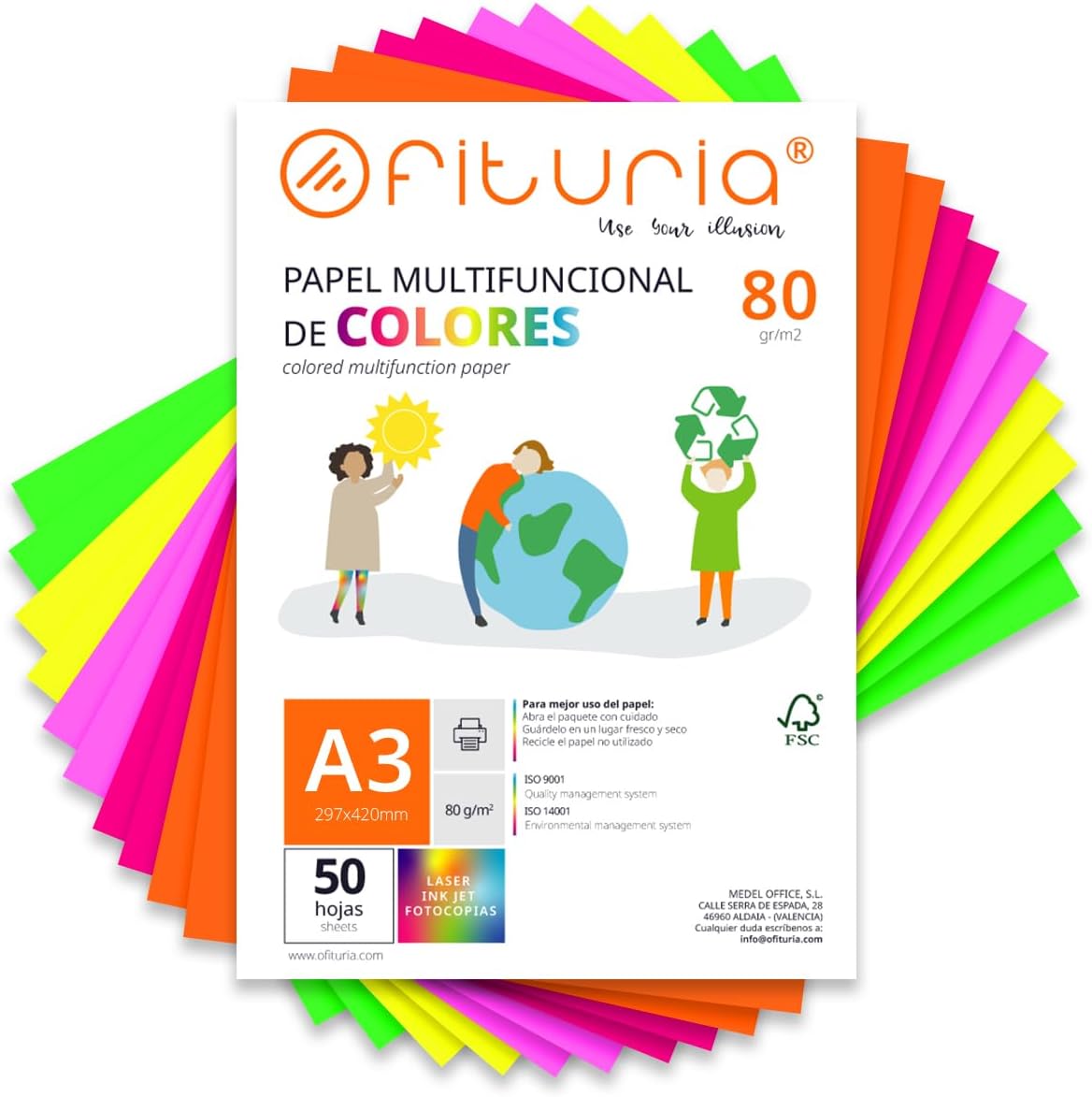 Imagen de Fogli Colorati Pacco 50 Fogli A3 80g – Carta colorata per lavoretti, stampante e scrapbooking en OfertitasTOP