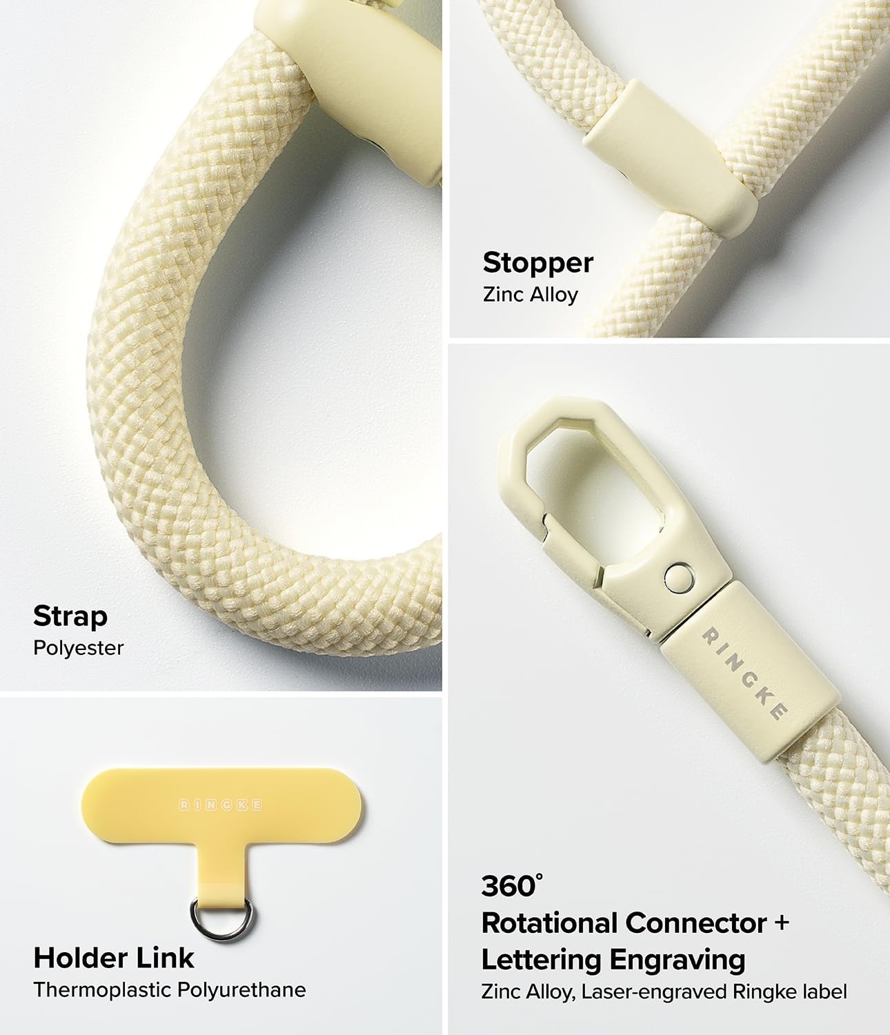 Detalle de Ringke Holder Link Flow Finger Ring Strap with Patch – Butter Yellow