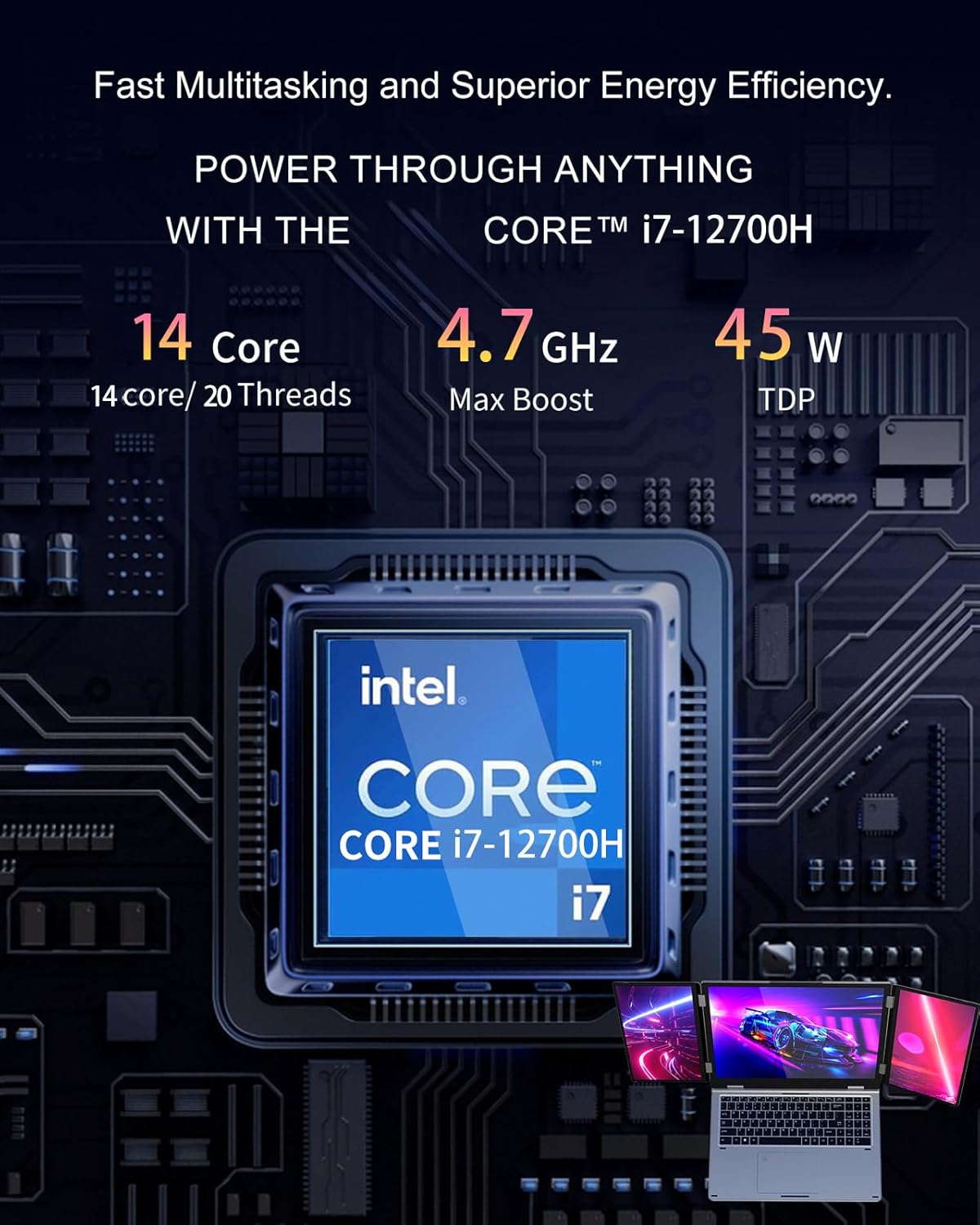 Thumbnail 1 de KOOFORWAY Triple Screen Laptop (16” main + dual 10.5” foldable) with Core i7-12700H, 32GB RAM and 2TB SSD
