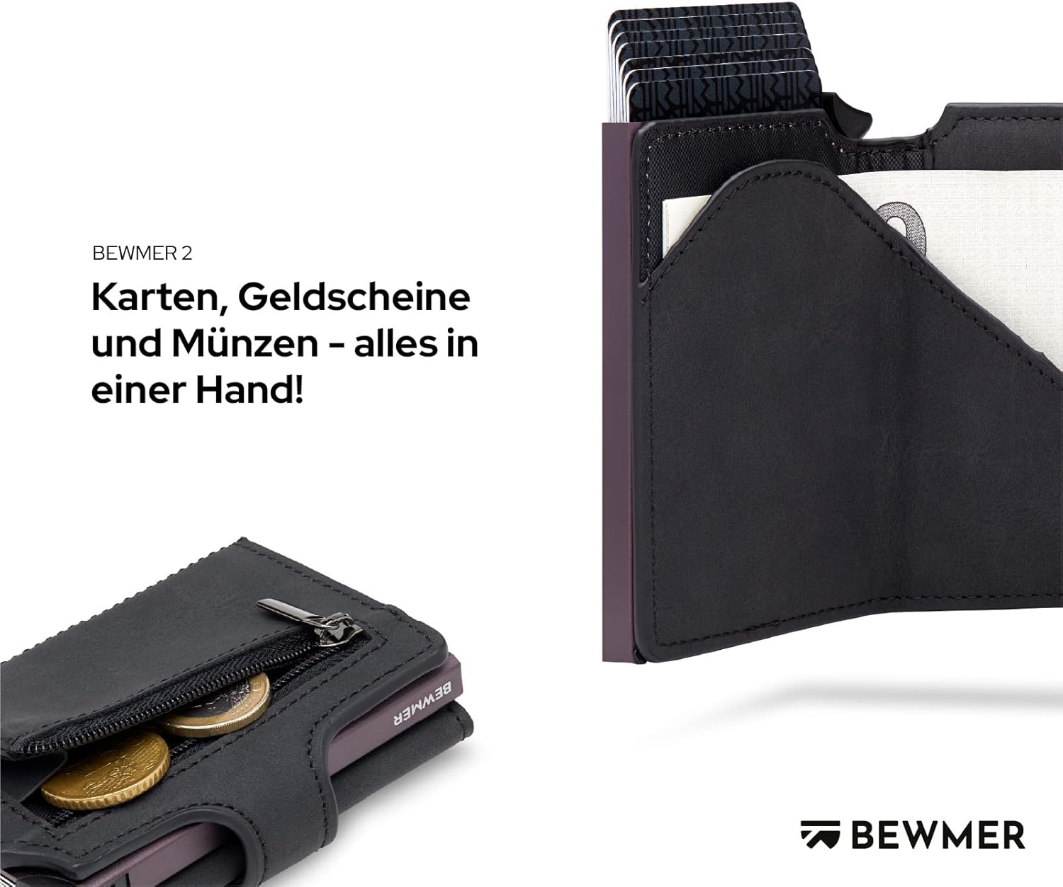 Thumbnail 2 de BEWMER v2 Shielded Slim Wallet mit Münzfach – RFID-Schutz, Auto‑Auszug & Kreditkarten bis 9 Stück