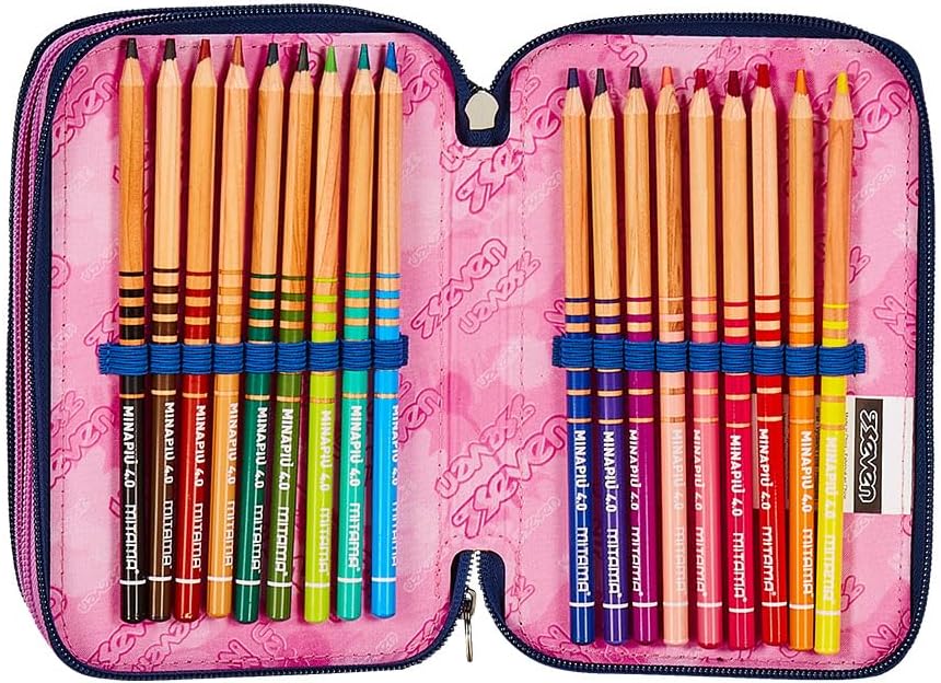 Detalle de Seven Astuccio Scuola 3 Zip Rosa Fantasia a Cuori – Glamheart Girl