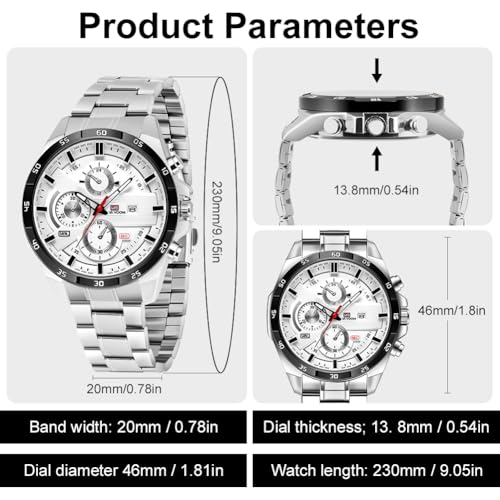 Detalle 2 de OFFCUP Reloj para Hombre 50 mm Cronógrafo Impermeable con Correa de Acero Inoxidable y Fecha Automática