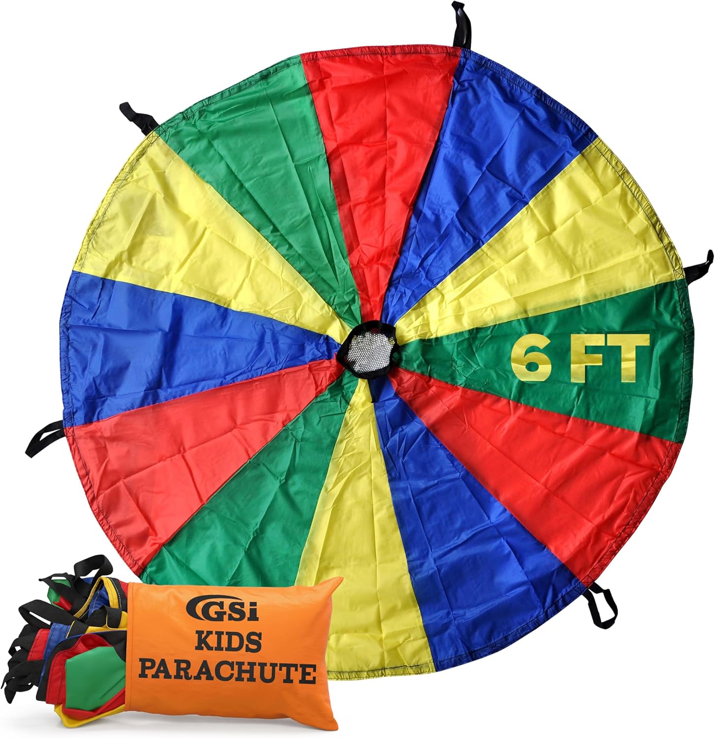 GSi Kids Play Parachute Rainbow Parachute Toy Tent Game (6ft) for Gymnastics & Group Play