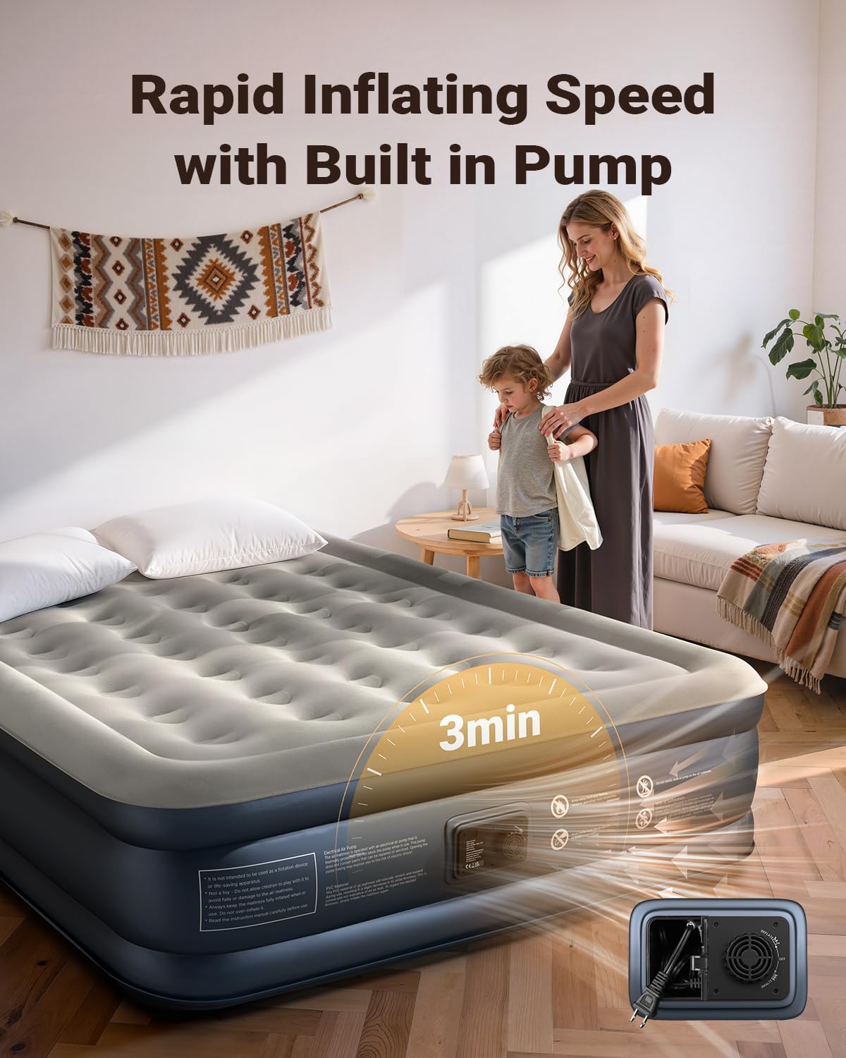 Thumbnail 1 de iDOO Queen Air Mattress with Built-In Pump, 3-Minute Inflation, 40 Coils