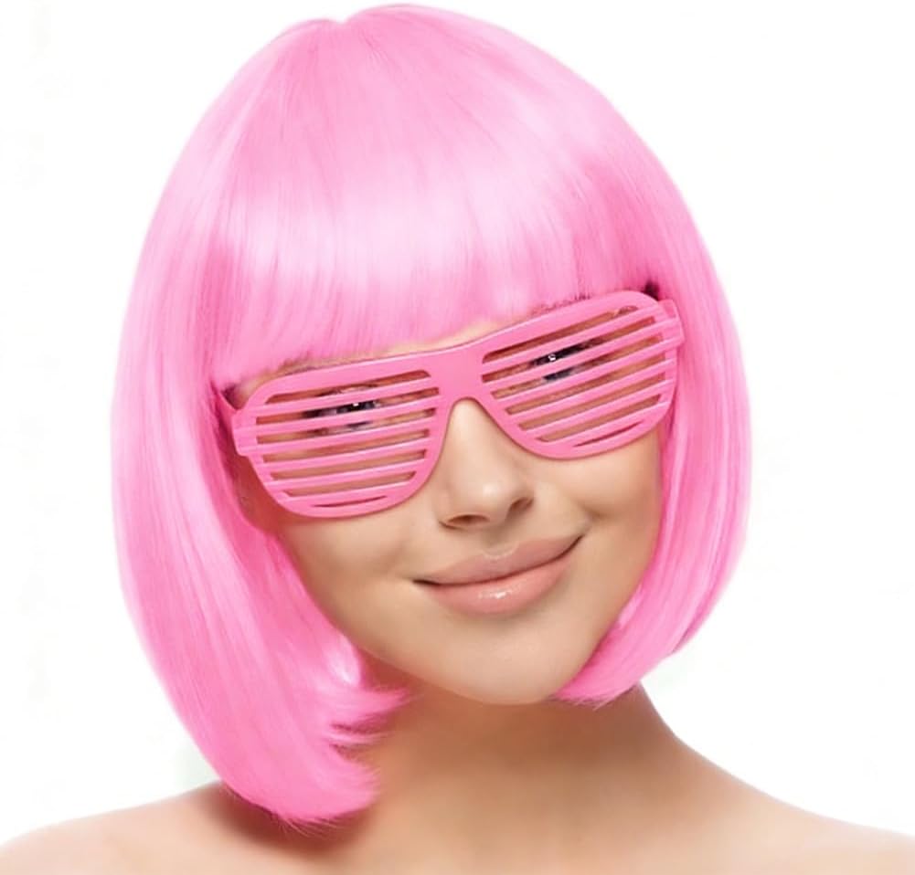 Detalle de AUYAO 5413733 Partyrama – różowa peruka bob 28 cm z grzywką