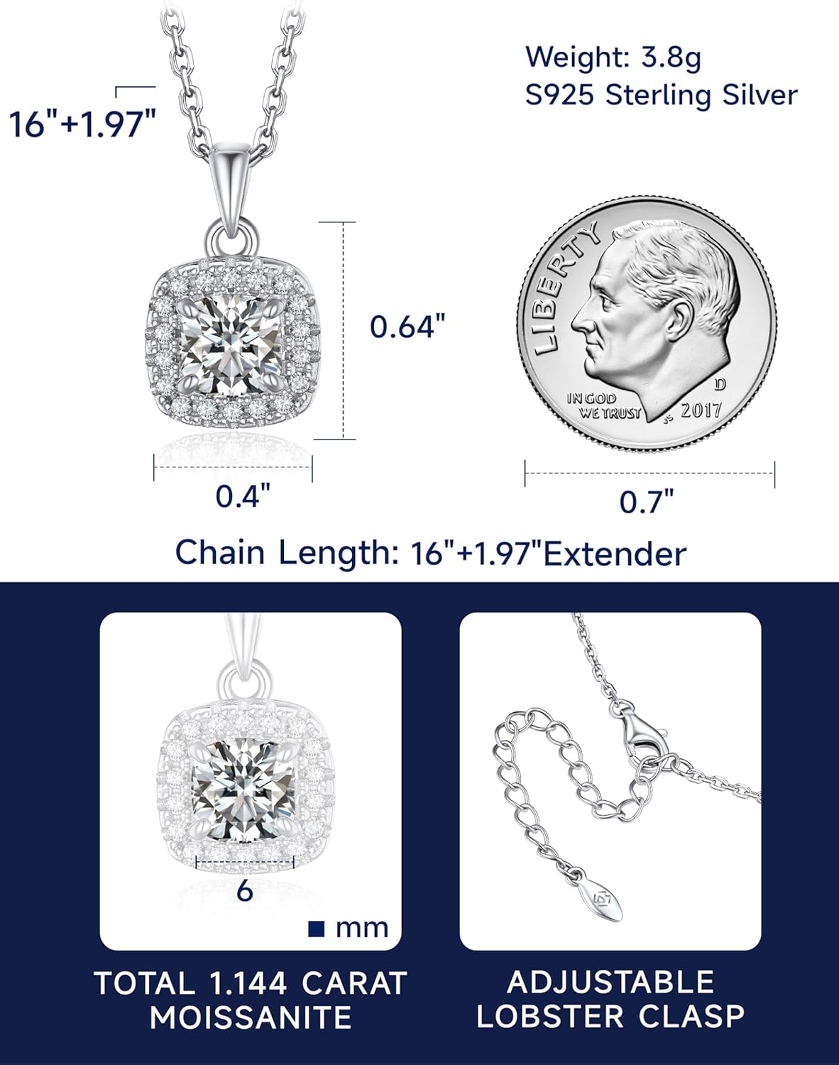 Thumbnail 5 de MomentWish Silberkette Damen 925 mit Anhänger – Moissanit-Halskette mit 1 Karat Halo