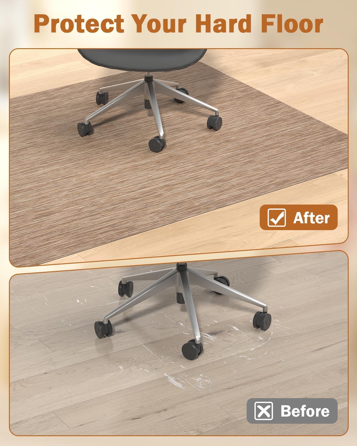 Detalle 2 de Blvornl 35.4 x 47.2-Inch PVC Chair Mat for Hard Floors, Red Brown
