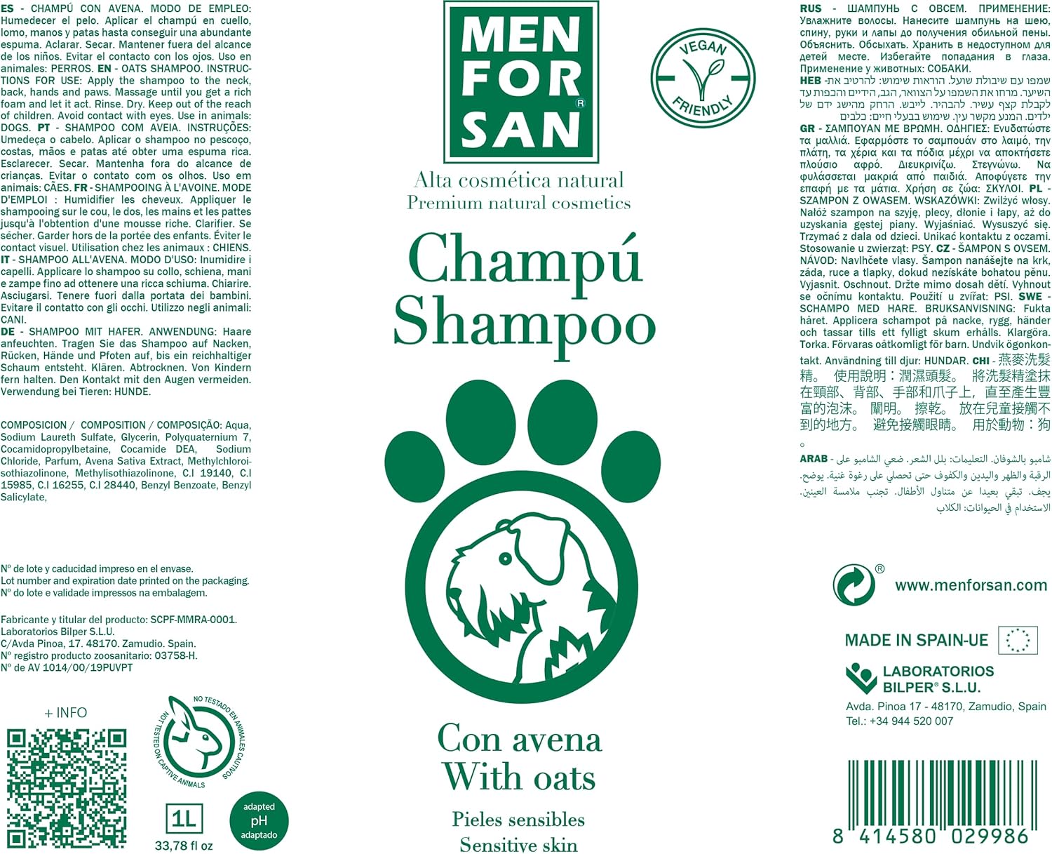 Detalle de MENFORSAN Shampoing pour Chien à l’avoine 1 l – pour peaux sensibles
