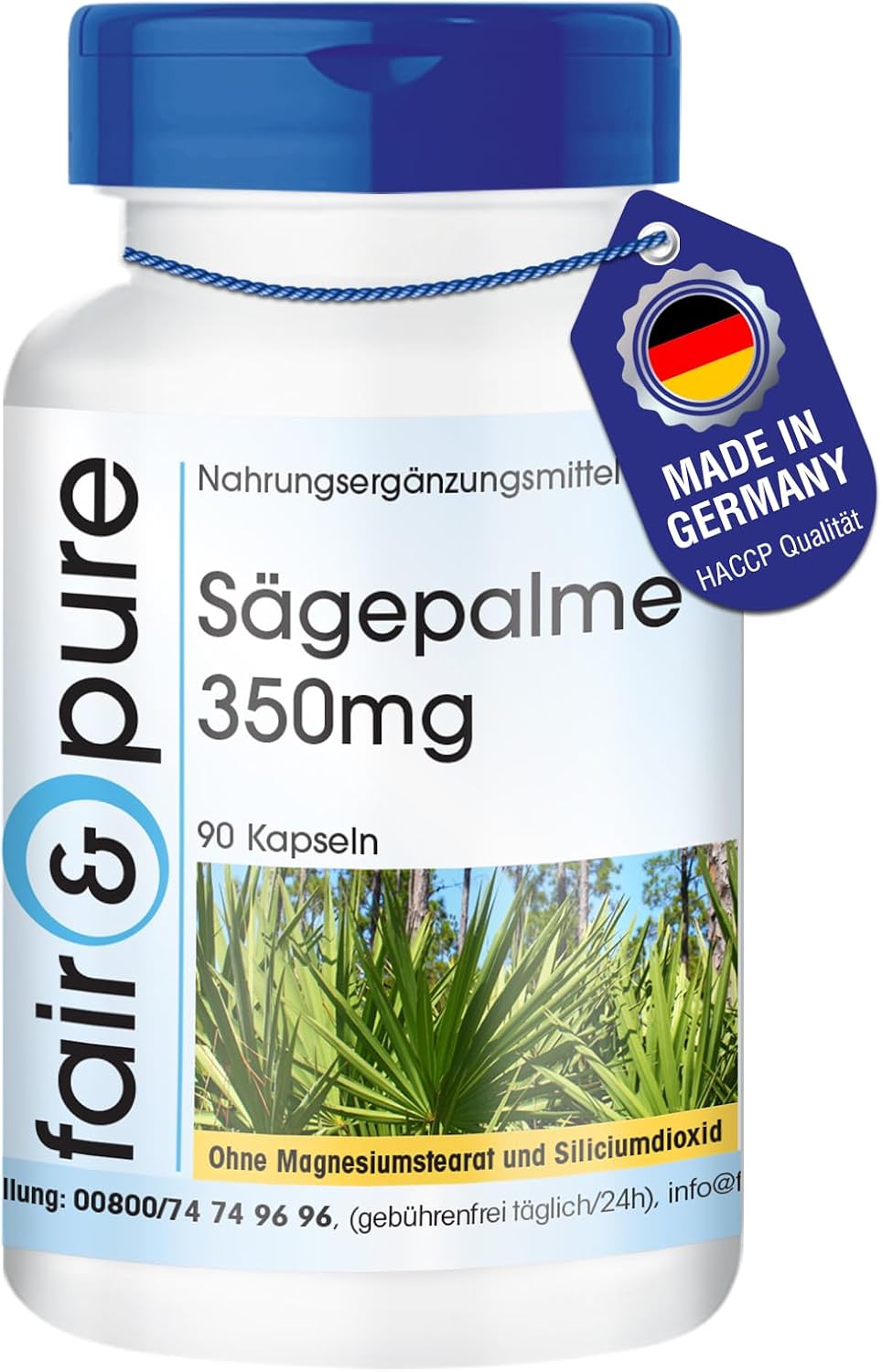 Detalle de Fair & Pure Sägepalme 350mg – 90 Kapseln, schluckfreundlich, vegan, in Deutschland hergestellt