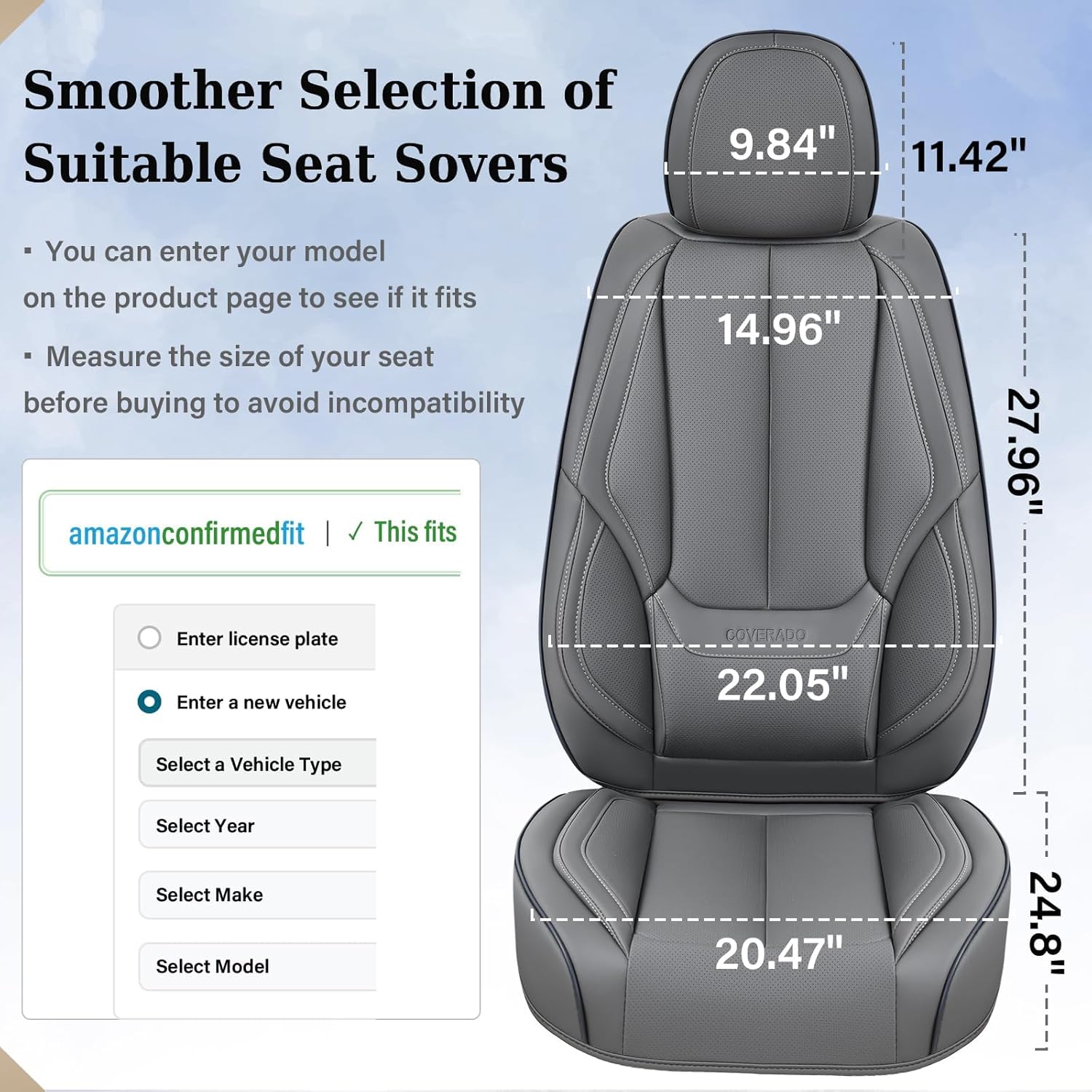 Thumbnail 4 de Coverado Nappa Leather Waterproof Front Seat Covers (Universal Fit) — Gray