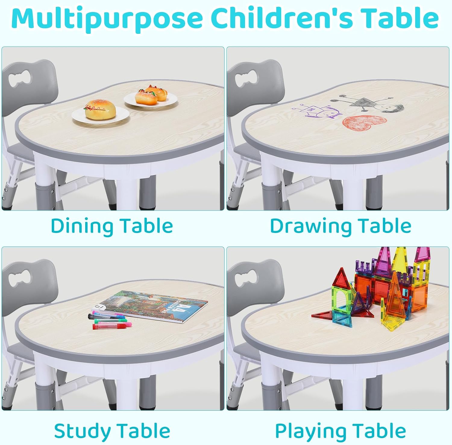 Detalle de Clevich Kids Table with 2 Chair Sets — Height Adjustable Peanut-Shaped Art Table for Ages 2–10