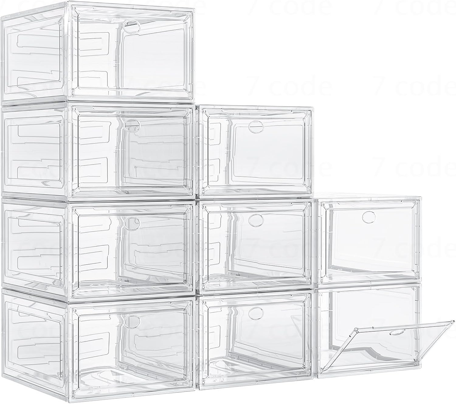 Detalle de 7code Large Clear Shoe Boxes Organizer 9-Pack — Stackable Shoe Storage Box