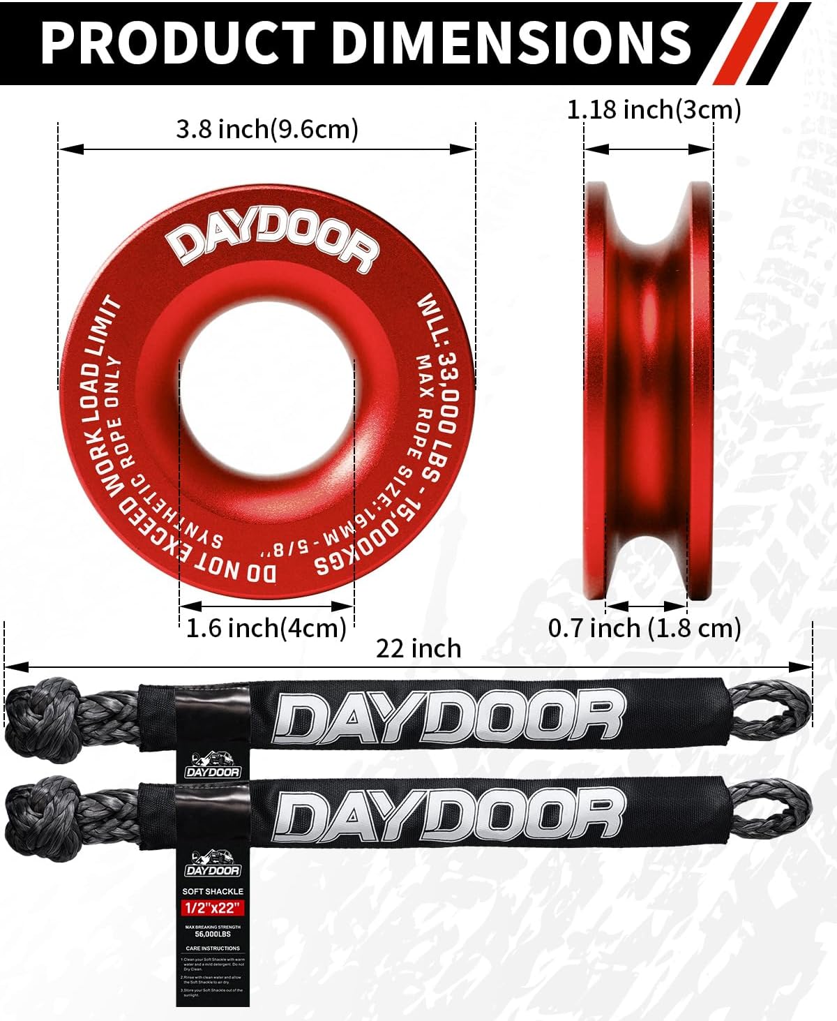 Thumbnail 4 de DAYDOOR 56,000 LBS Soft Shackle Recovery Kit (2-Pack) with 7075 Aluminum Snatch Ring