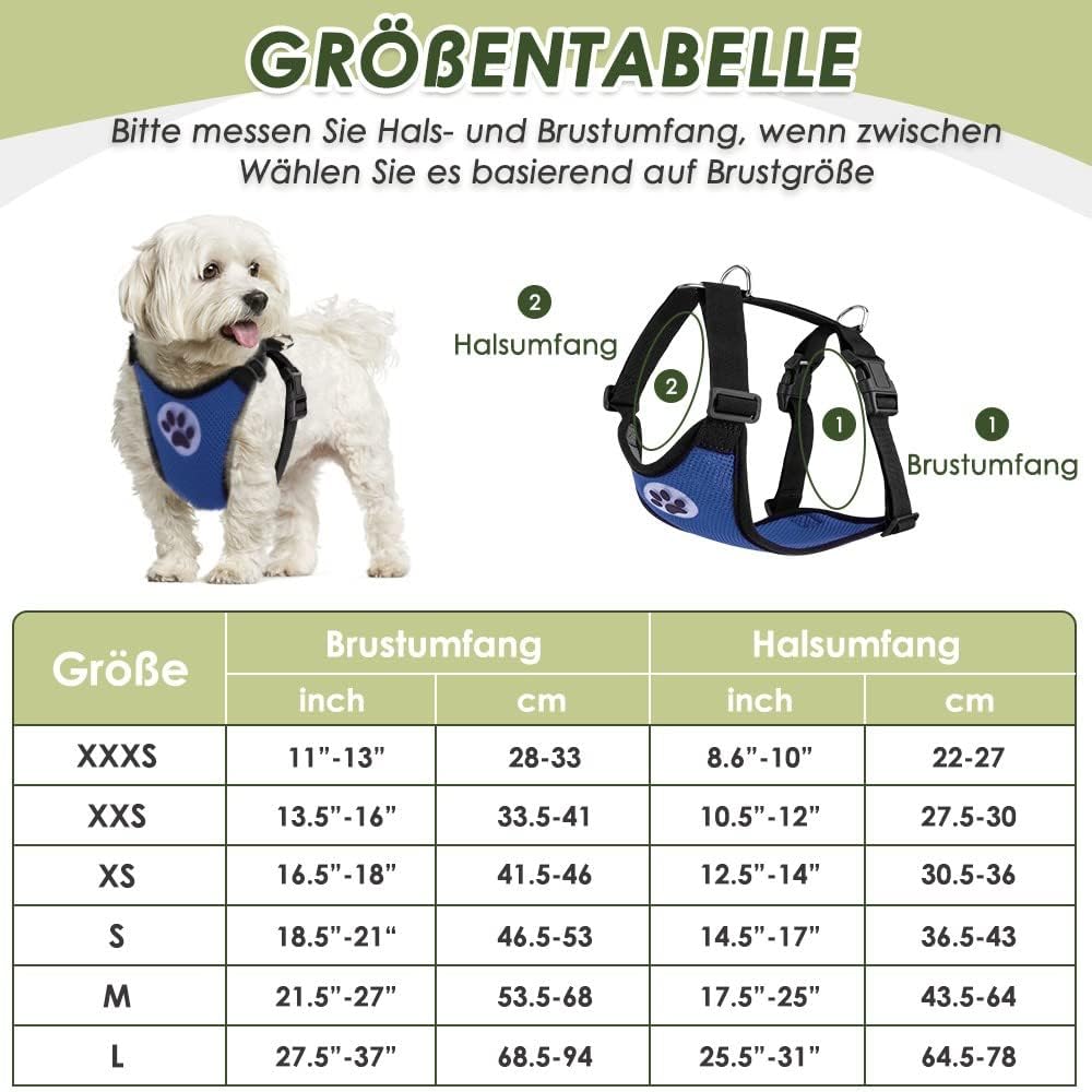 Thumbnail 5 de SlowTon Hundegeschirr mit Sicherheitsgurt für Auto (Blau, M) – atmungsaktives Welpengeschirr mit Doppellagigem Latex-Netzgewebe