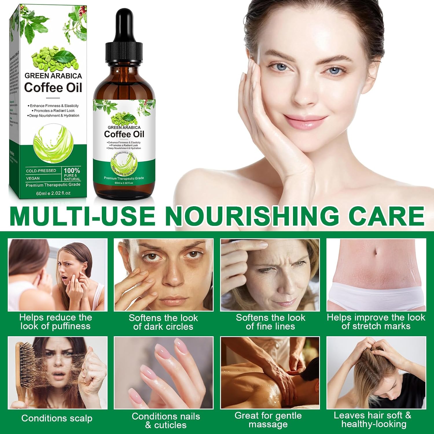 Detalle de Olio di caffè contro le rughe 60 ml – Spremuto a freddo, puro e naturale per viso e corpo