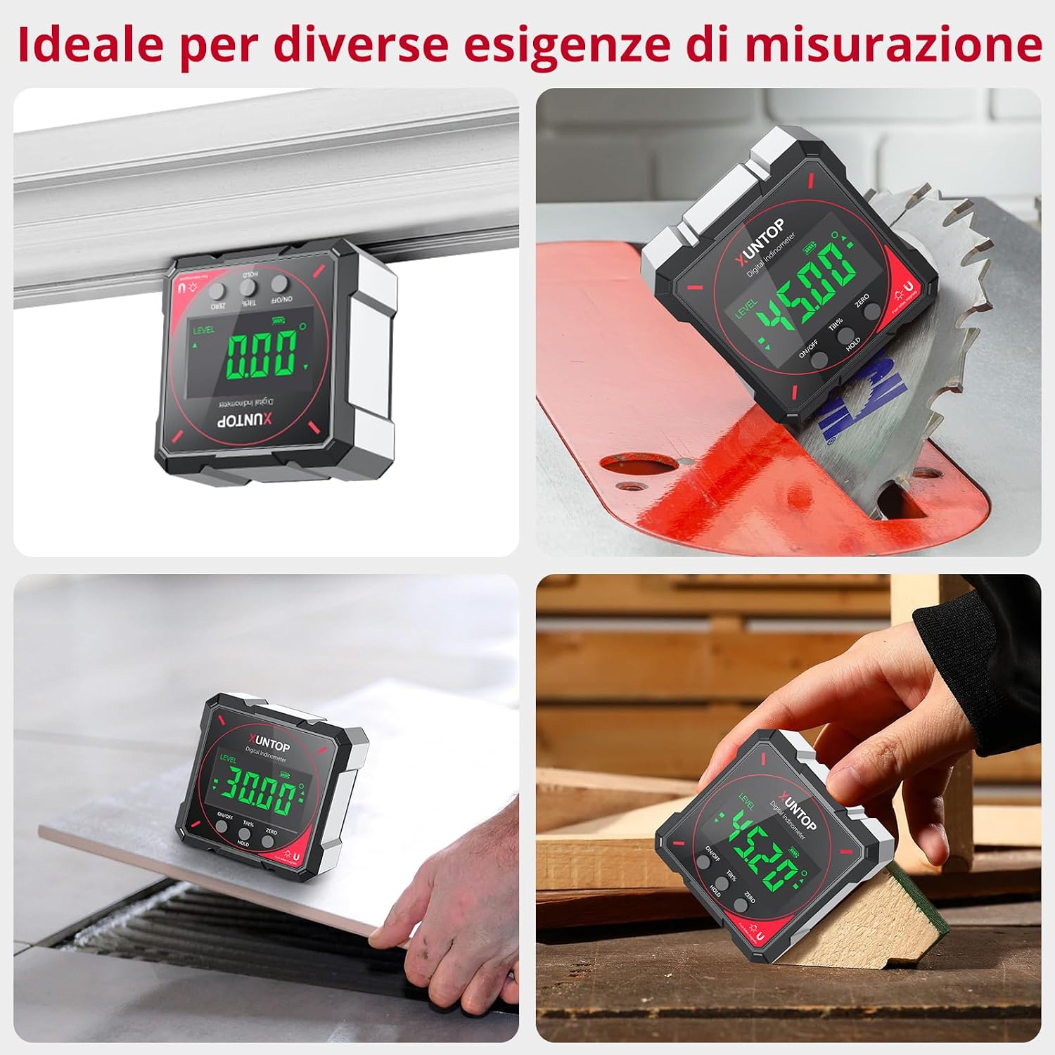 Thumbnail 5 de XUNTOP 4*90° inclinometro digitale ricaricabile con display LCD IP54 e 4 lati magnetici