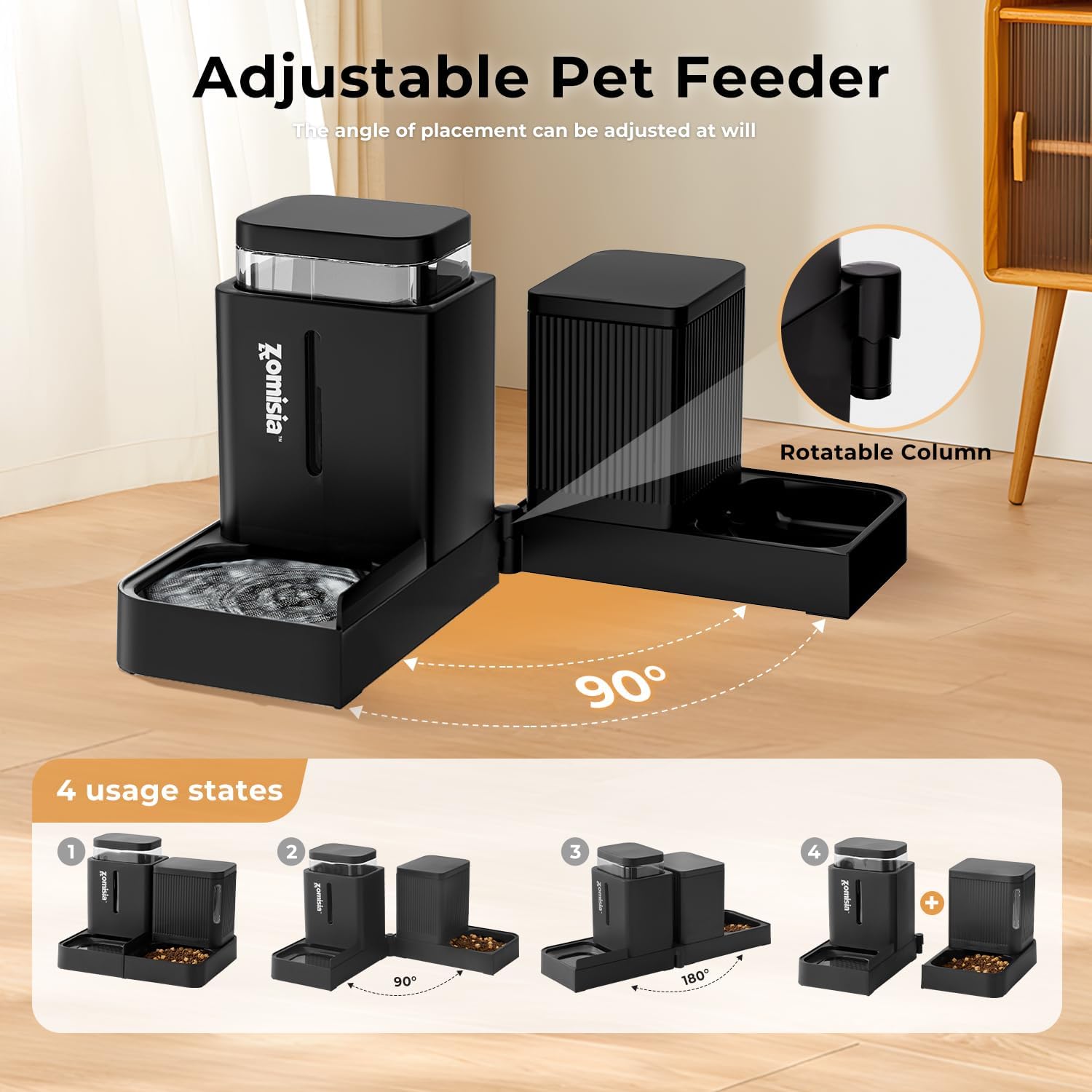 Detalle de ZOMISIA EUC060203013L Gravity Cat Feeder and Water Dispenser, 0.8-Gallon x 2