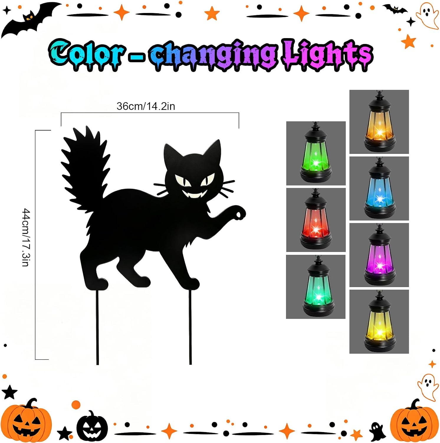 Detalle 2 de yulloyello LL-WS-ZMMTD-2P Halloween Black Cat Yard Signs, 2-Piece Metal Set