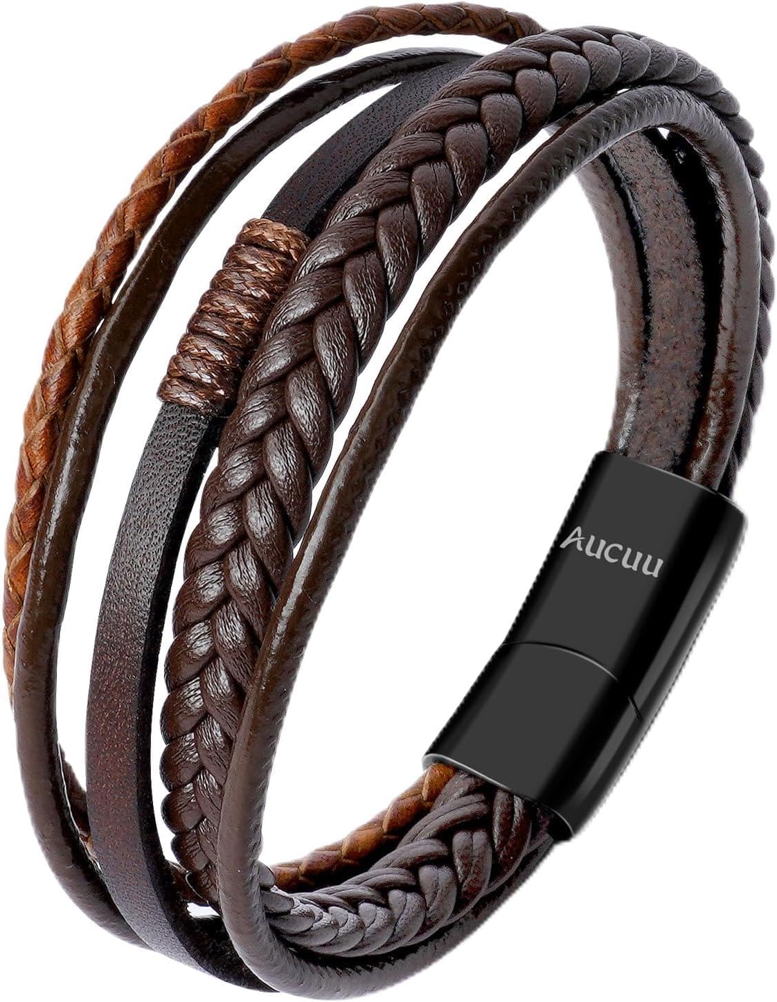 Detalle de Aucuu Pulsera de Cuero Trenzado para Hombre