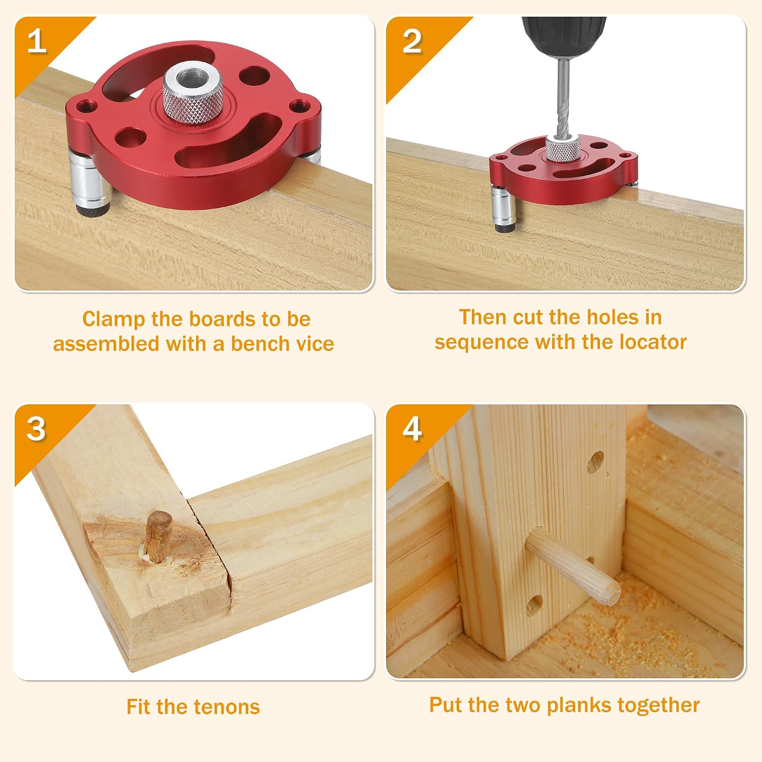 Thumbnail 6 de Zocipro borrjigg för trä med borrbussningar 3–10 mm, röd