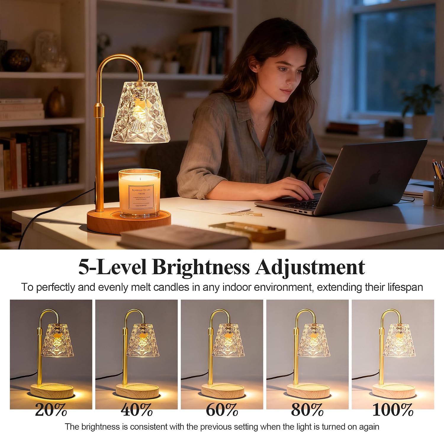 Thumbnail 2 de ESUNYD Candle Warmer Lamp with Timer, Adjustable Height and Brightness