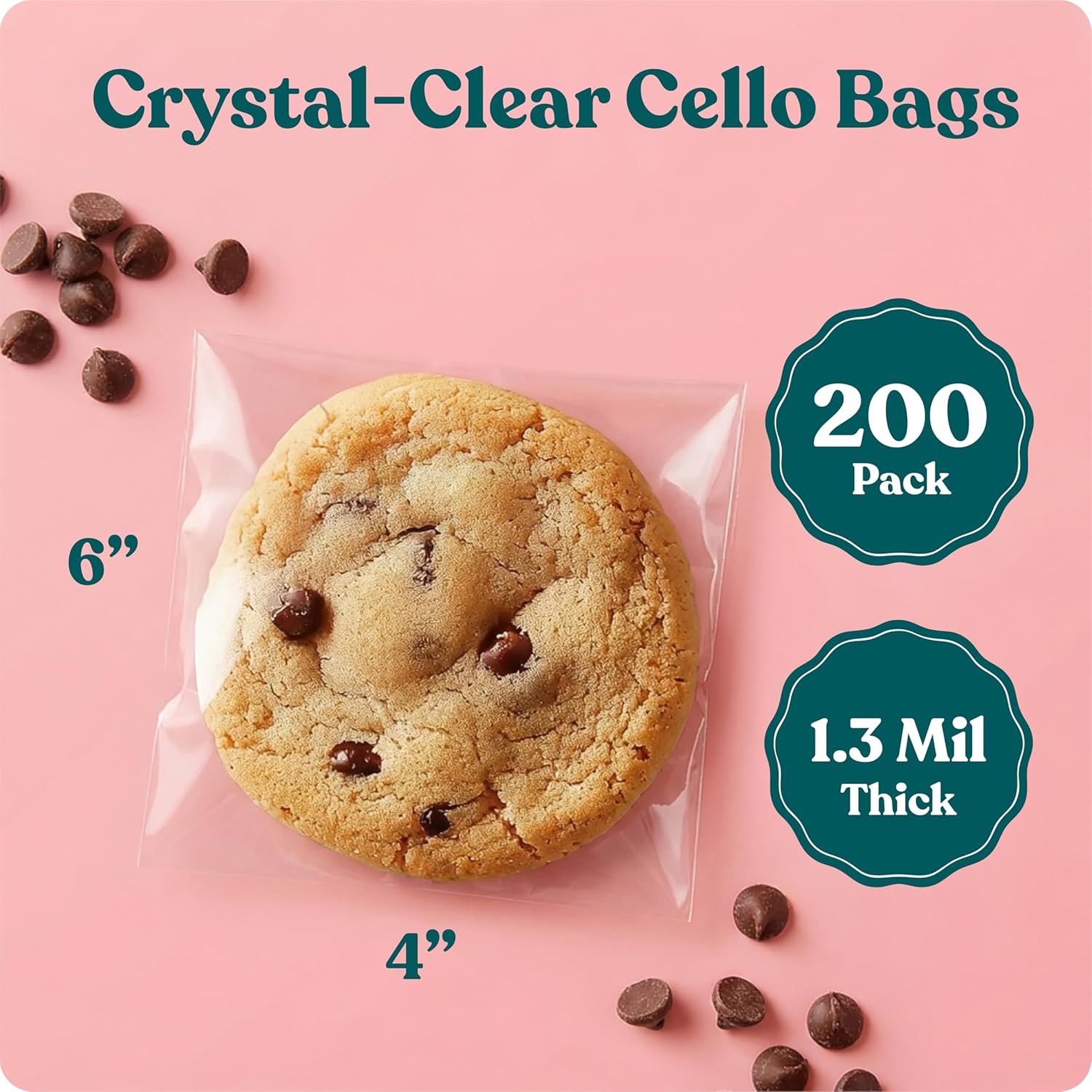 Detalle 2 de 4" x 6" Clear Cookie Bags With Seal (200 Pack) – Self-Sealing Cellophane Bags for Bakery Packaging
