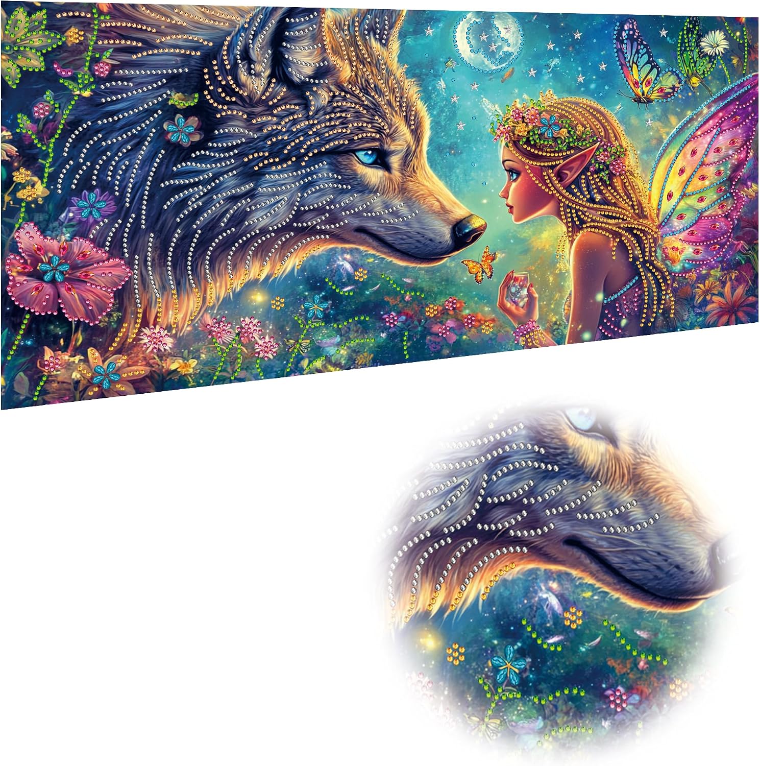 Reofrey Special Shape Large Diamond Art Kit: Wolf Angel 30x60cm