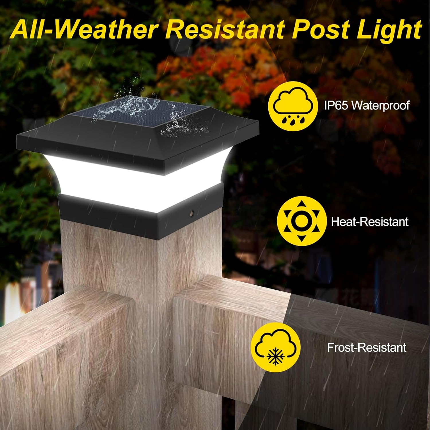 Detalle de ILIKEPOW Solar Pfostenleuchte 10x10, 2 Stück – 6000K Kaltes Weiß, IP65, kabellose Pfostenkappen für Zaun, Garten & Eingang