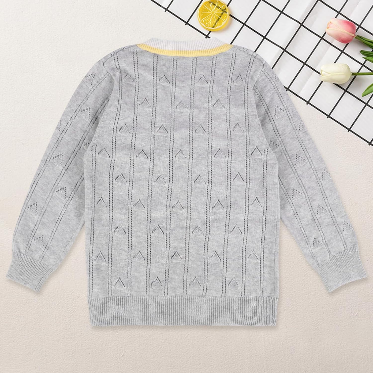 Detalle de Fnaobai Toddler Boys Cardigan Sweater: Soft Cotton Knit with V-Neck and Windproof Cuffs