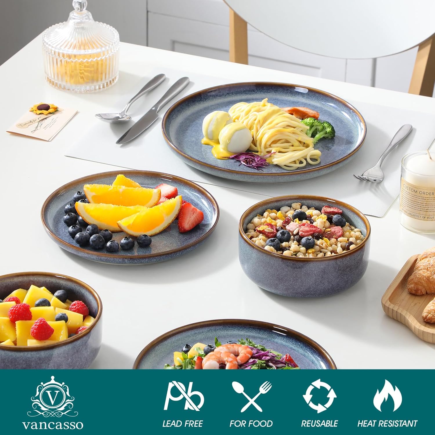 Thumbnail 2 de Vancasso Playa 12-Piece Grey-Blue Dinnerware