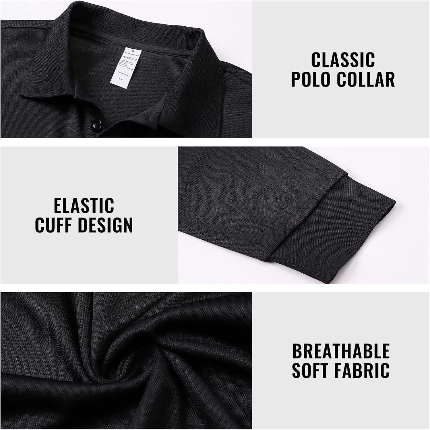 Detalle de ZENGVEE Men's Long Sleeve Polo Shirts 3 Pack – Quick Dry, Lightweight & Breathable