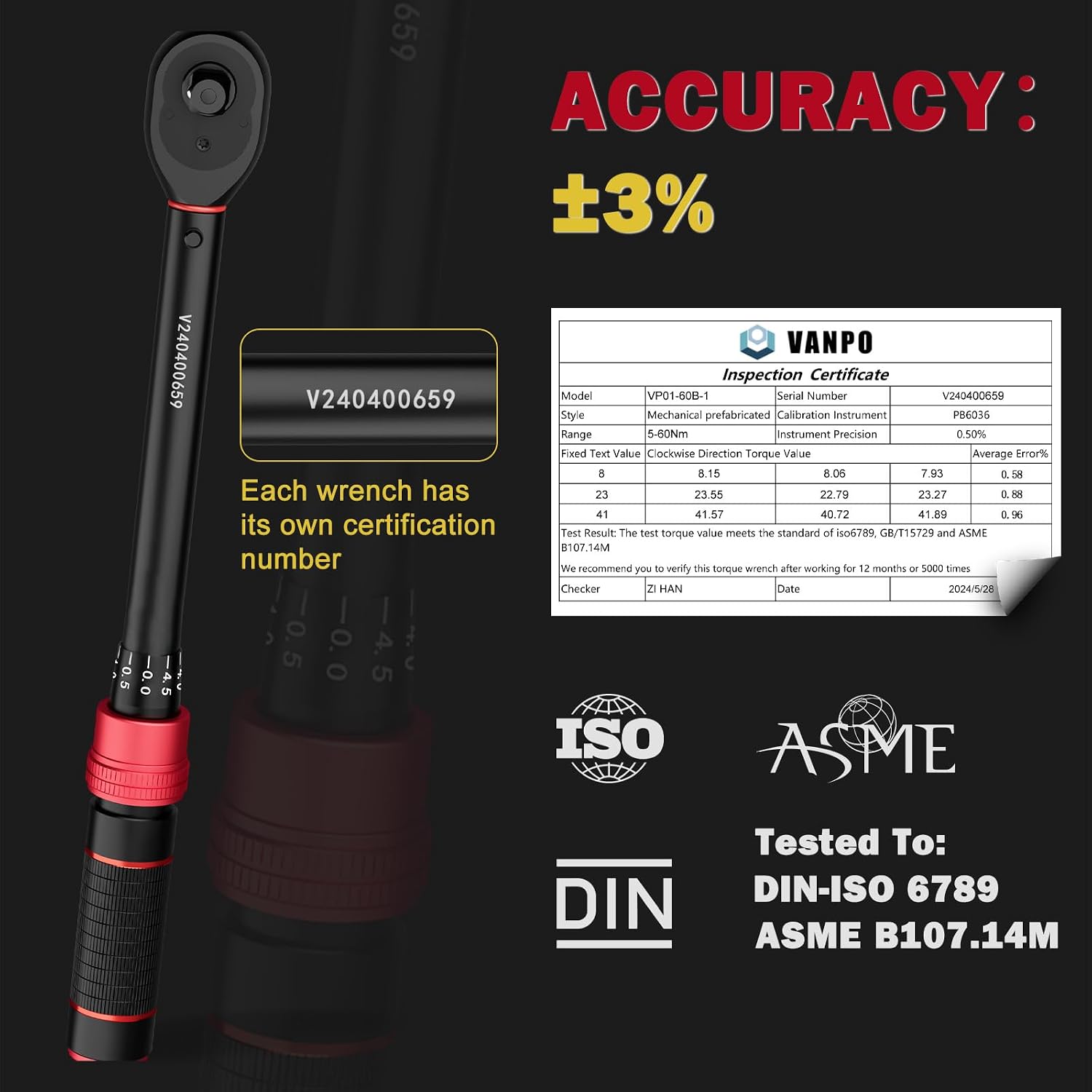Detalle 2 de VANPO 3/8 Zoll Drehmomentschlüssel 5–60 Nm