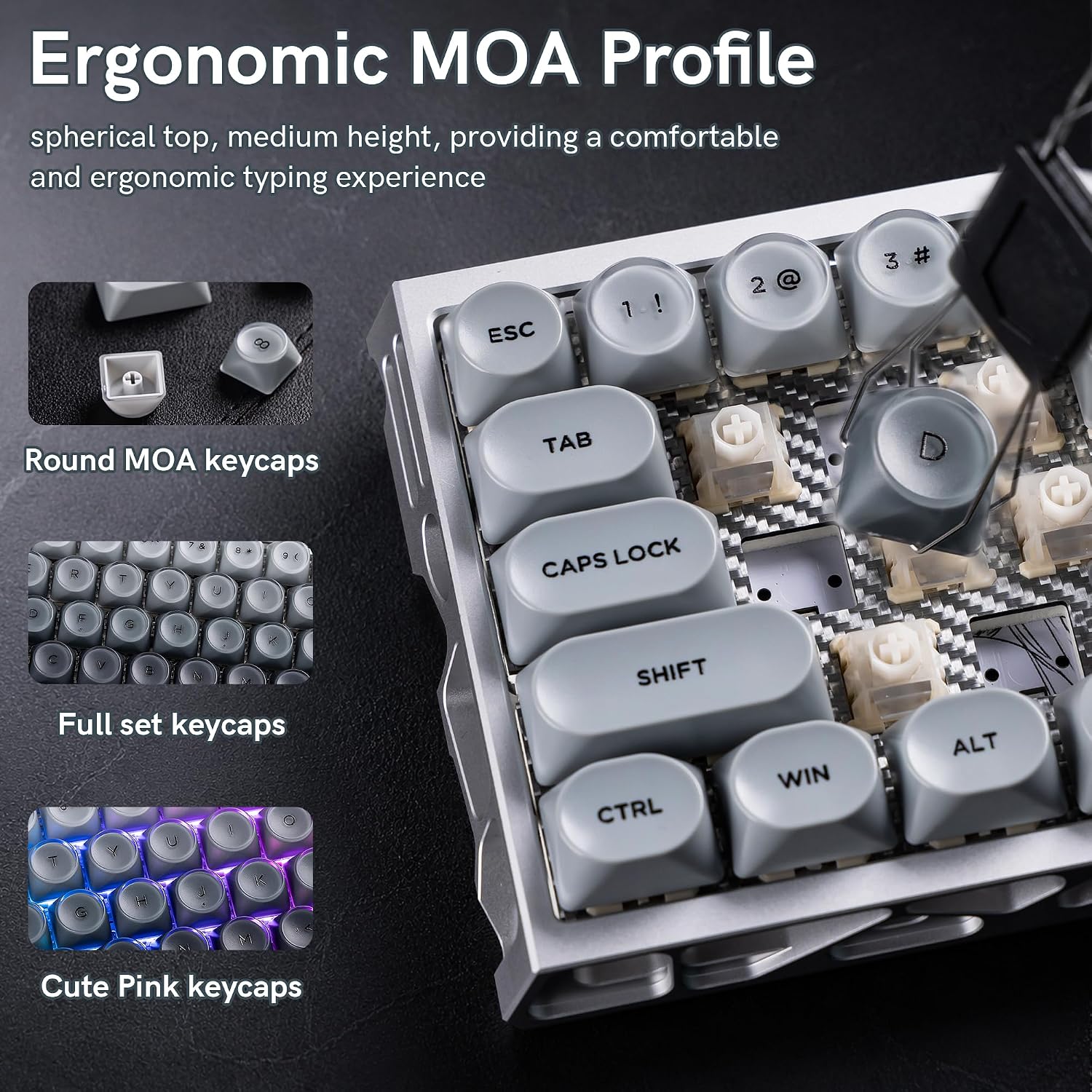 Thumbnail 2 de dagaladoo Grey MOA Jelly Keycaps, 128-Key PBT and PC Dye-Sublimation Set