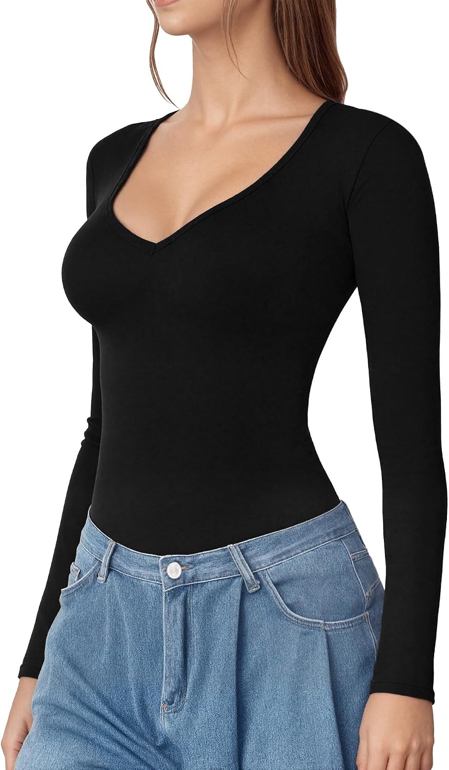 Detalle de ALGALAROUND Women's Long Sleeve V-Neck Slim Fit T-Shirt