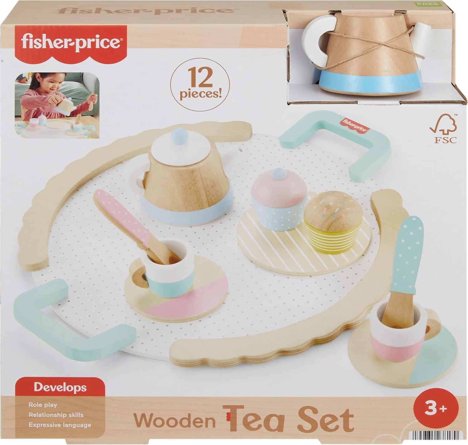 Thumbnail 6 de Fisher-Price Holz-Kochgeschirr-Set HXT83 (19-teilig) für Rollenspiele ab 3 Jahren