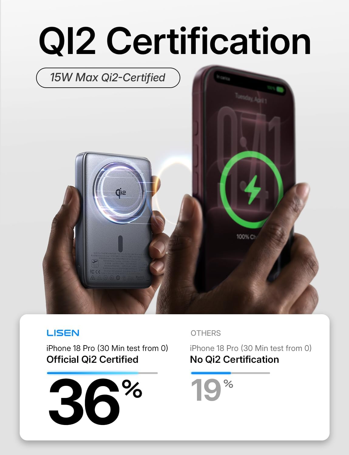 Thumbnail 1 de LISEN 2E465 Magnetic Power Bank, 10,000mAh, Qi2, 27W USB-C