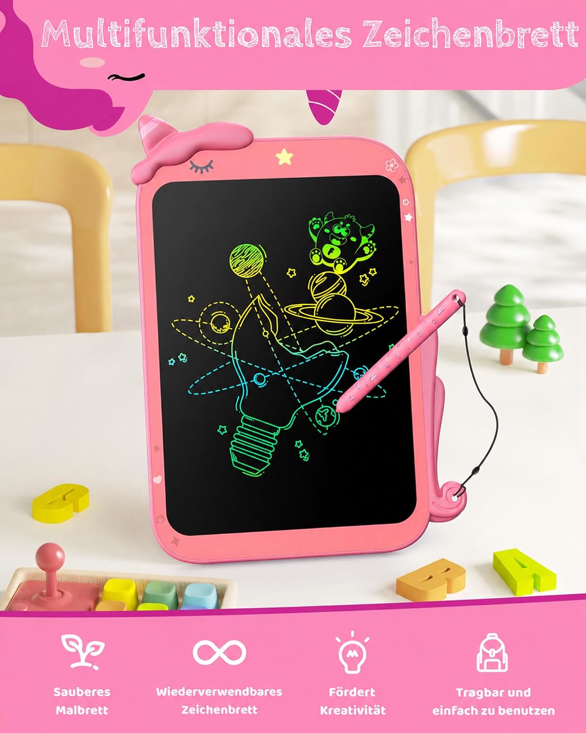 Detalle de ORSEN LCD Schreibtafel 10 Zoll Unicorn – kreativ trägerfreundliches Lernspielzeug für Kinder ab 3 Jahren