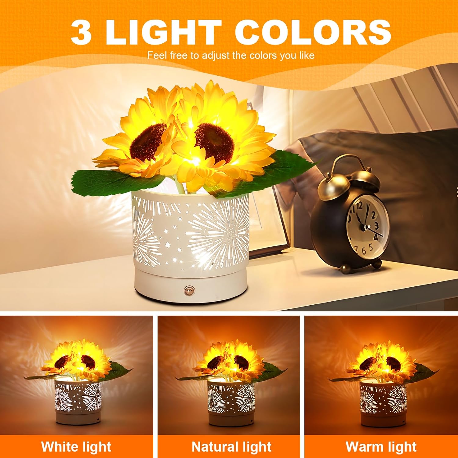 Detalle 2 de AMWGIMI Sunflower LED Touch Table Lamp 3‑Color 🌻