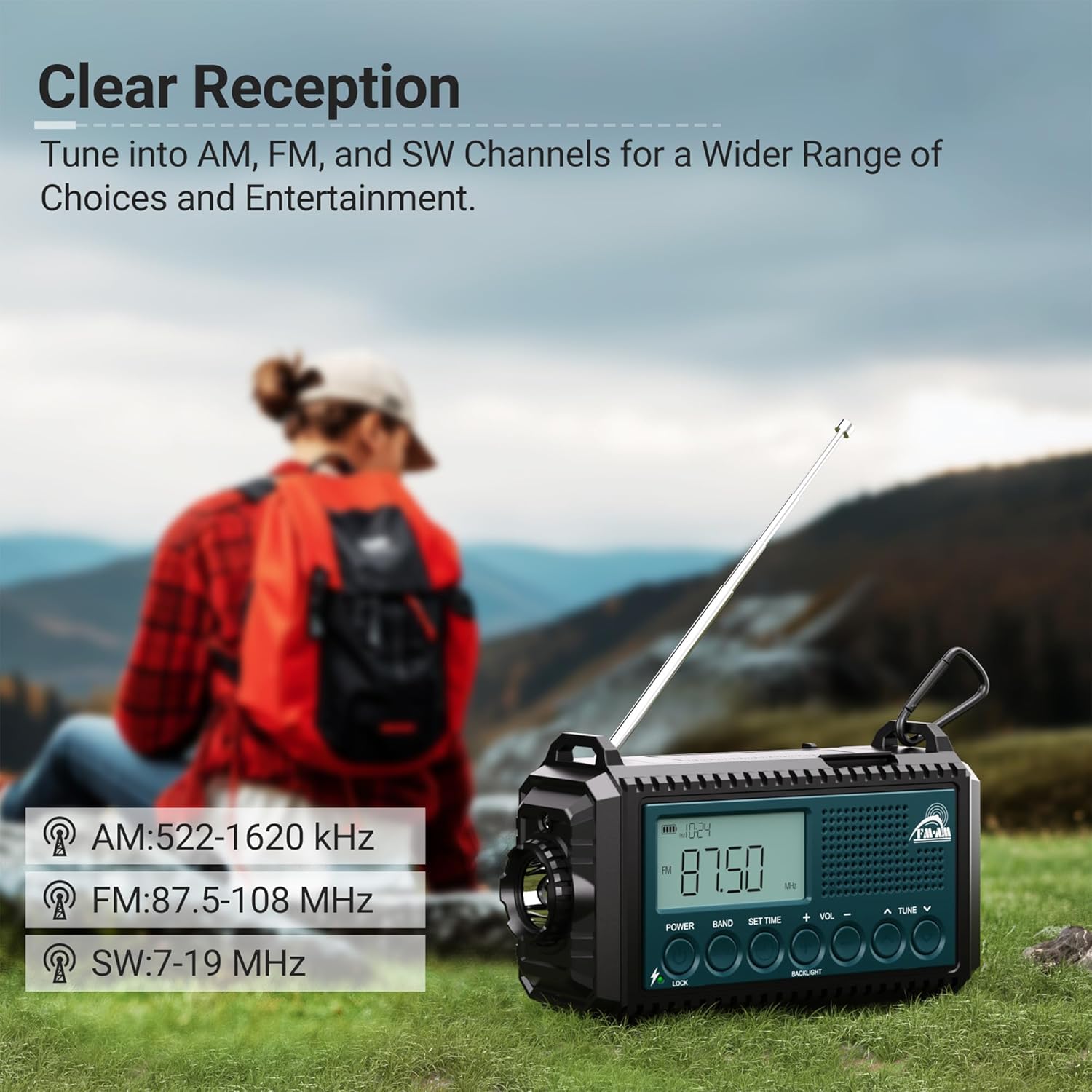 Detalle 2 de Mesqool 12000mAh wind-up emergency radio 🔊
