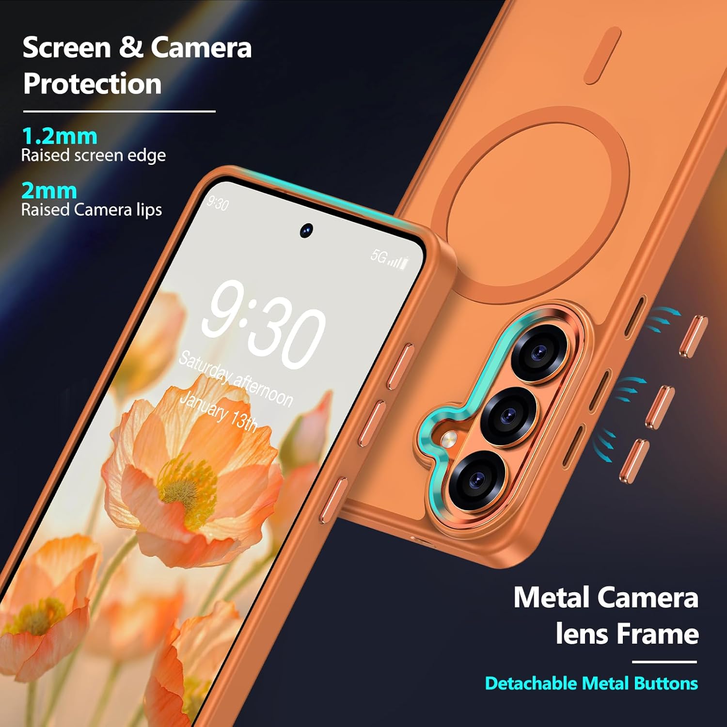 Detalle de MATEPROX Magnetic Case for Samsung Galaxy S26 with Screen Protector (Orange)