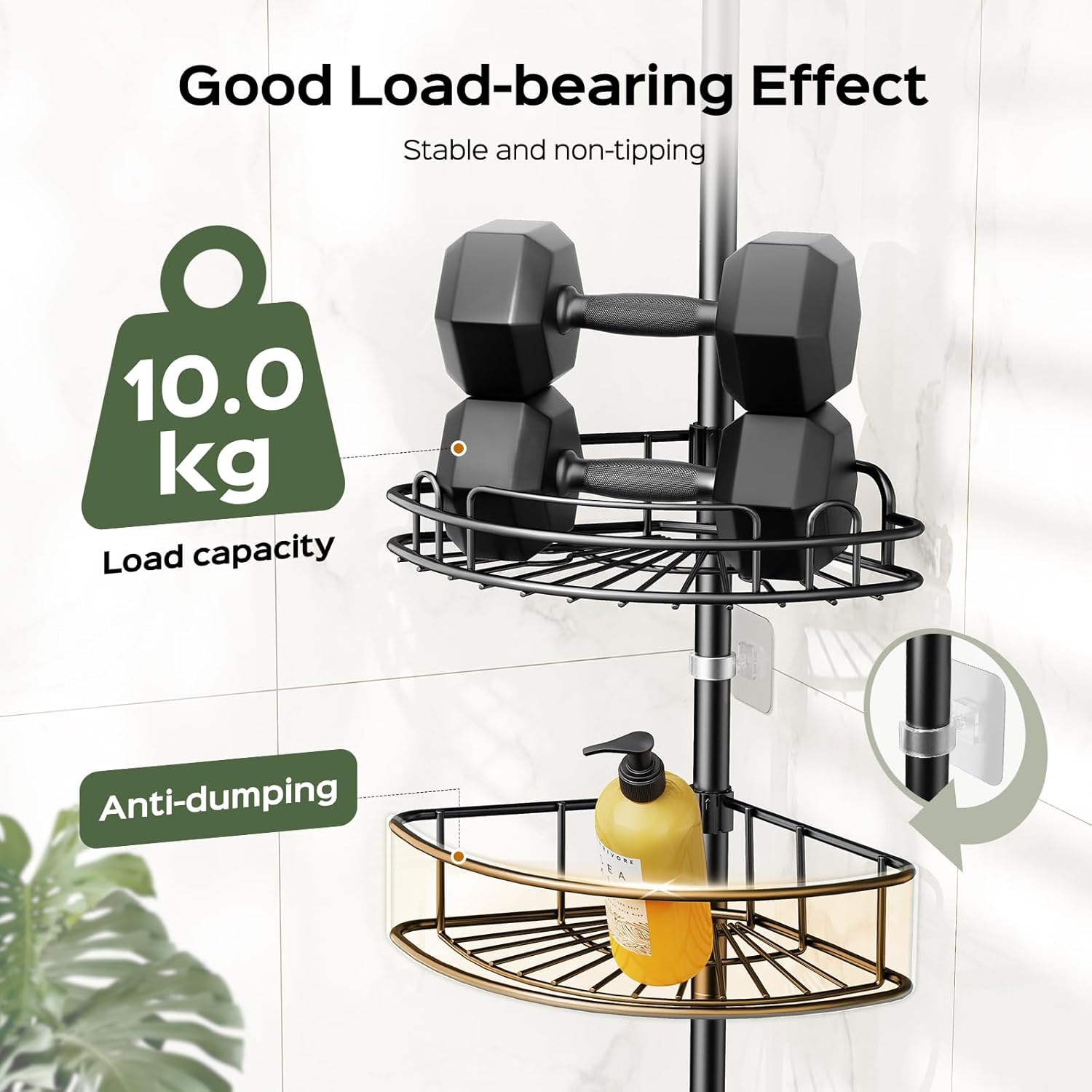 Thumbnail 5 de HAMITOR Telescopic Shower Caddy Corner Storage: No-Drill Stainless Steel 4-Tier Organizer