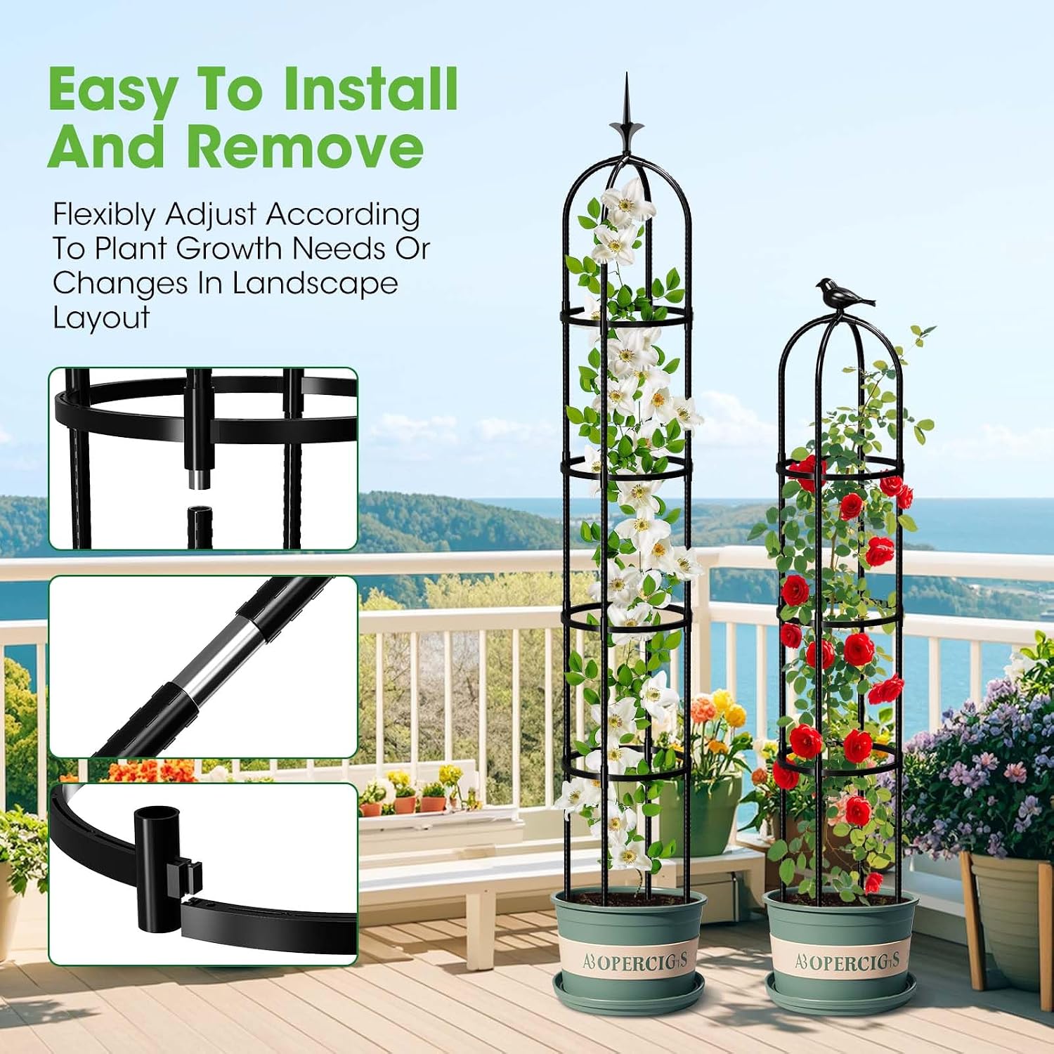 Detalle de MYMULIKE Trellis for Climbing Plants, 192x30cm Garden Obelisk – Rustproof Metal with Plastic Coating