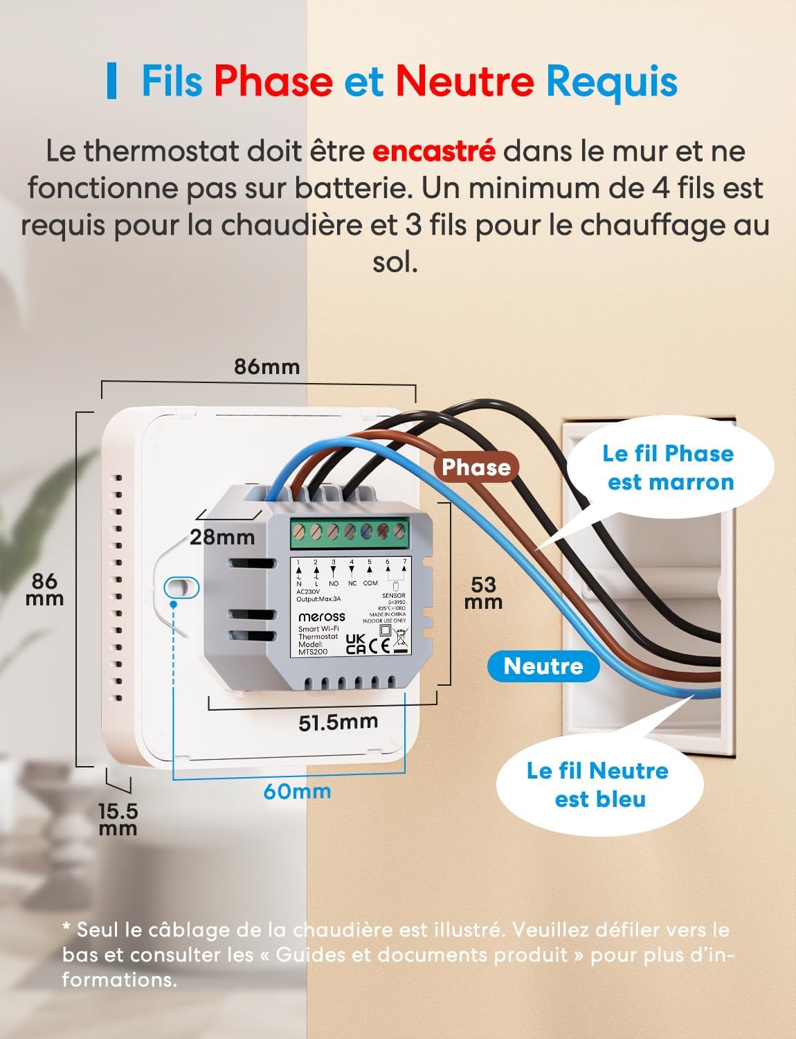 Detalle de Meross Thermostat Connecté Encastrable WiFi pour chaudière / chauffage au sol à eau, compatible Apple HomeKit, Alexa et Google Home