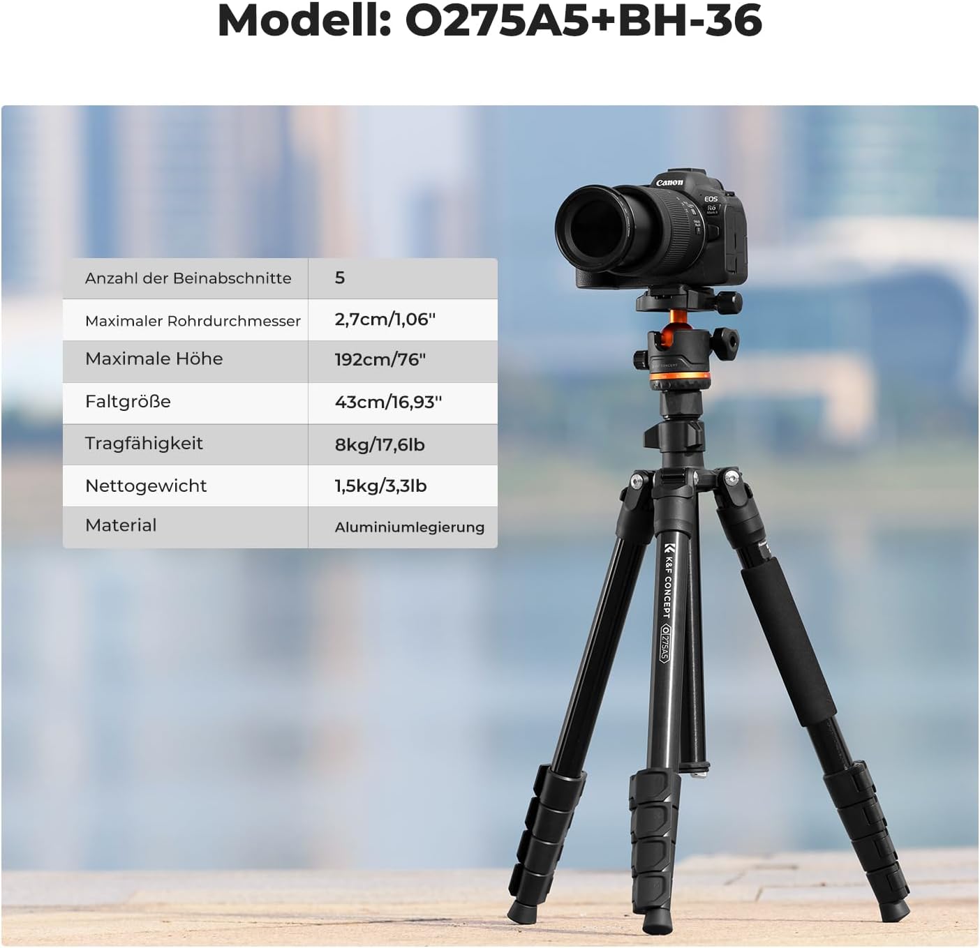 Thumbnail 2 de K&F CONCEPT Handy-Stativ O275A5+BH-36 – Kamerastativ mit Handyhalterung, 192 cm und Bluetooth-Fernauslöser