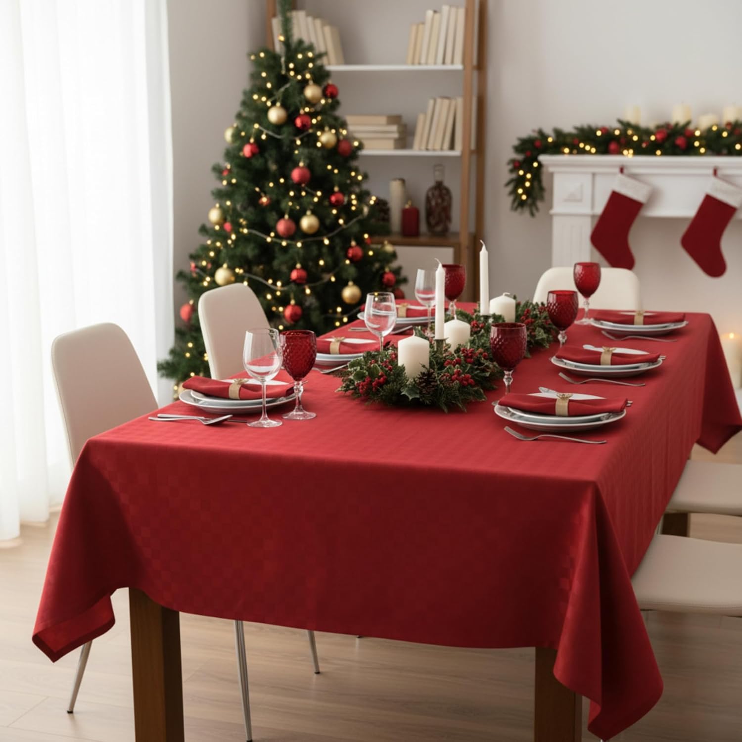 Thumbnail 6 de Nappe de Noël o-day rectangulaire en coton ou polyester, 12 places, rouge élégant, 140 x 240 cm
