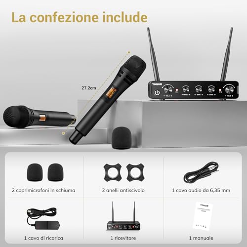 Thumbnail 6 de TONOR TW350 Microfono Wireless Dinamico: sistema professionale per karaoke e eventi, 60 m