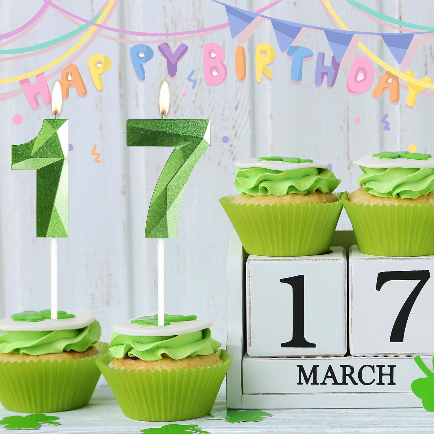 Thumbnail 4 de Yiran Green 24th Birthday Candles (2 & 4) – 3D Diamond-Style Cake Topper