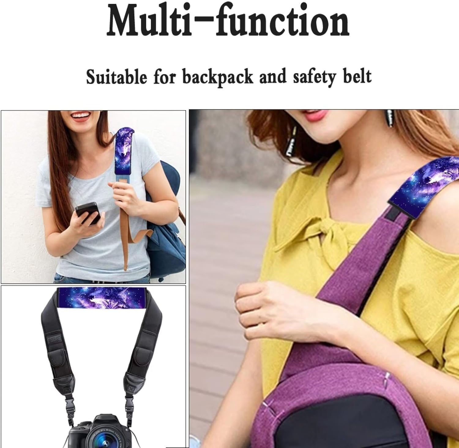 Thumbnail 5 de Wanyint Wolf Galaxy Violet car seat belt pads (2-pack) – soft breathable strap shoulder cushions