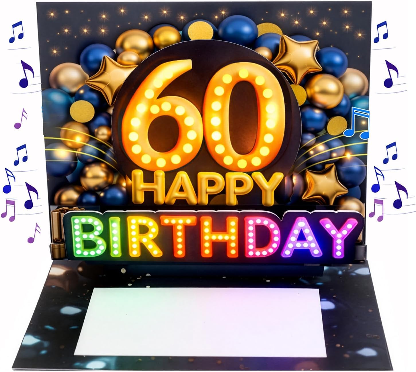Joli Coon Biglietto auguri 60 anni uomo – Biglietto 3D pop up con musica e luce, con busta e sigillo